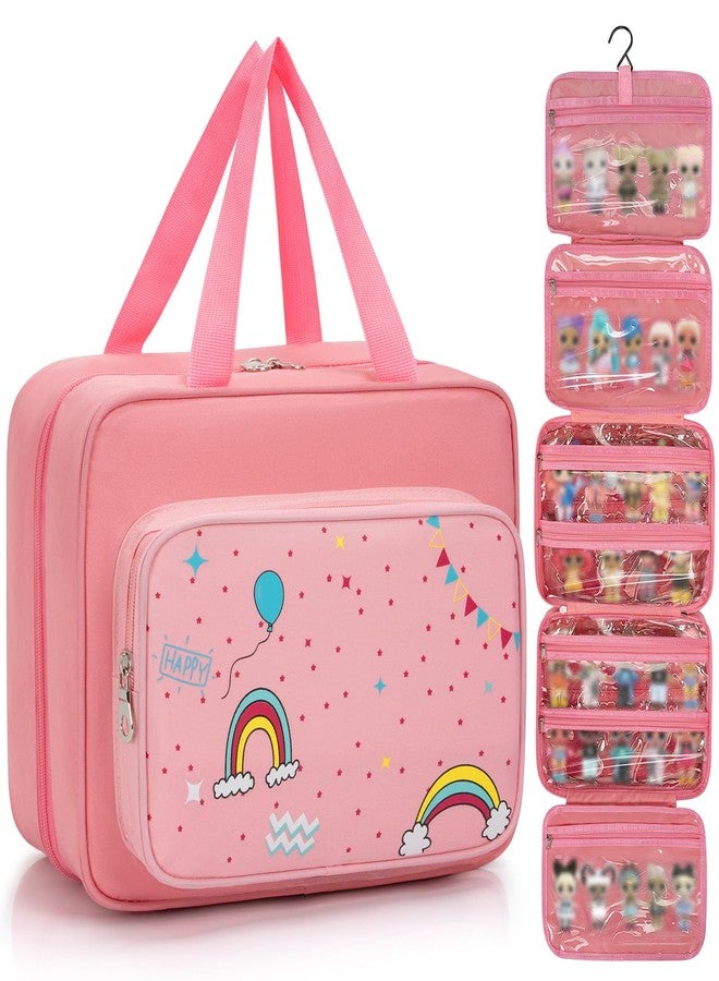 OUUTMEE Doll Carrying Case Compatible with LOL Surprise Dolls, Toy Hanging Organizer Storage Bag for Girls with a Hanging Hook and 7 Clear Zipper Pockets, Bag Only - Image 1